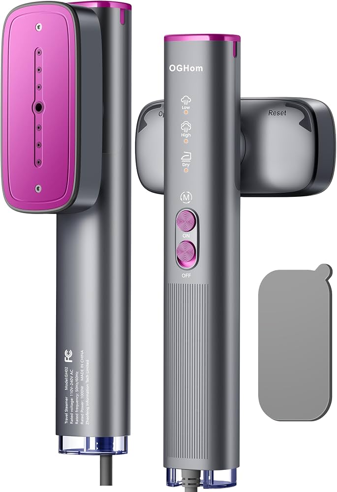 OGHom 110V to 240V travel steamer and iron shown in handheld format