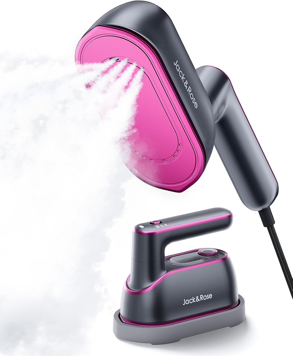 Jack and Rose 1200W portable travel steamer iron shown in compact form